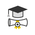 Diploma and graduation hat icon